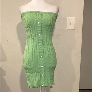 Blue Blush Mint Strapless Cable Knit Bodycon Mini Dress M Button Front Sweater